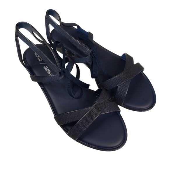 Melissa x Jason Wu Womens 9 Ophelia Low Sandal in Dark Blue Glitter NEW - Picture 3 of 12